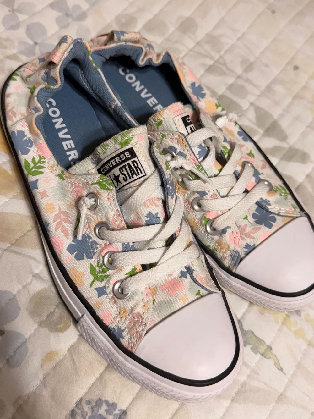 Converse Floral Low Top Sneakers - White with Pink, Blue, Green, Yellow